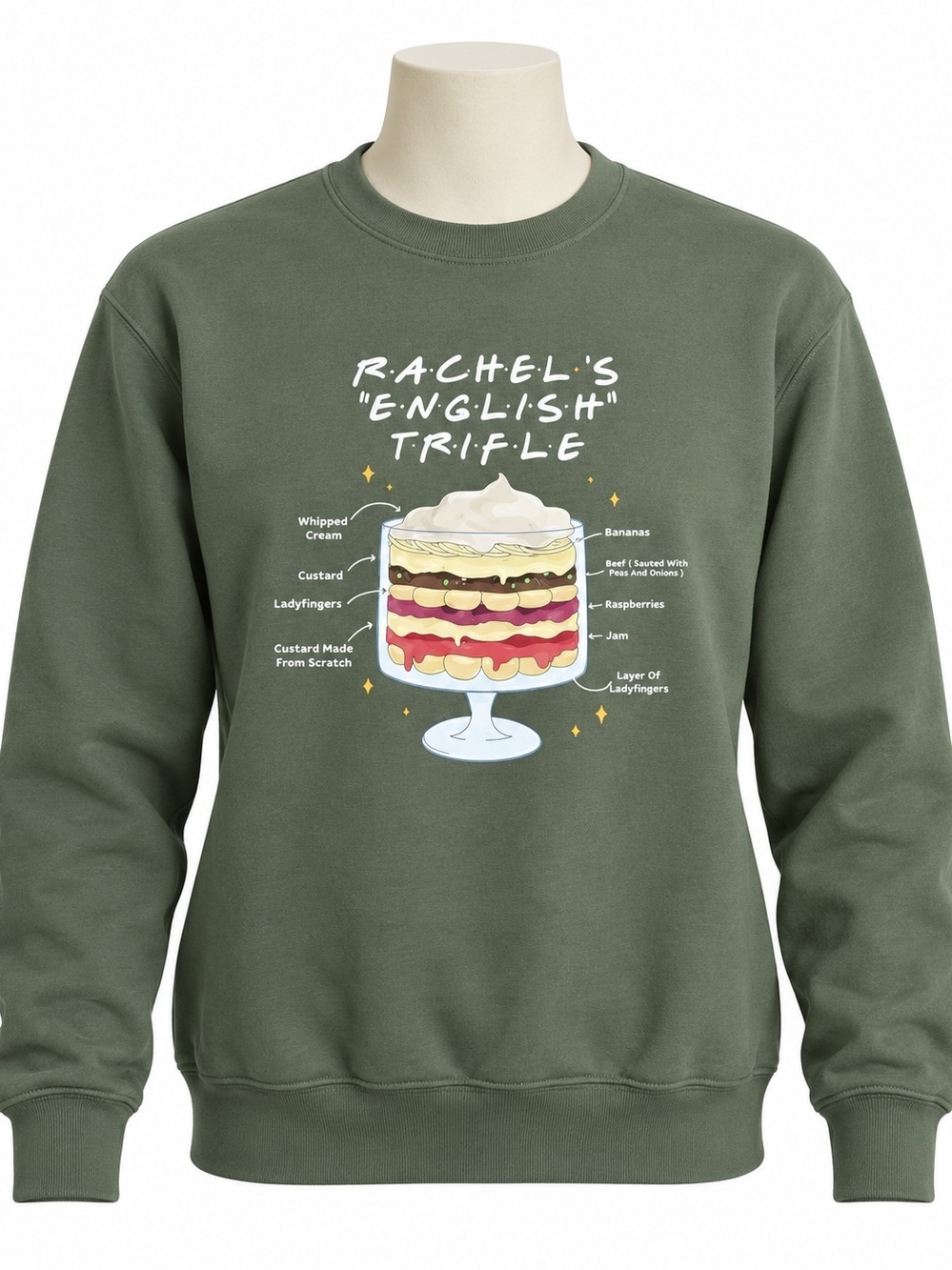 Gildan Olive Green Crewneck Sweatshirt with Trifle Graphic